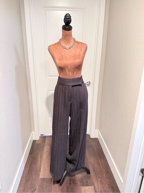Marc Jacobs Wide Leg Pinstripe Trousers in Charcoal Gray